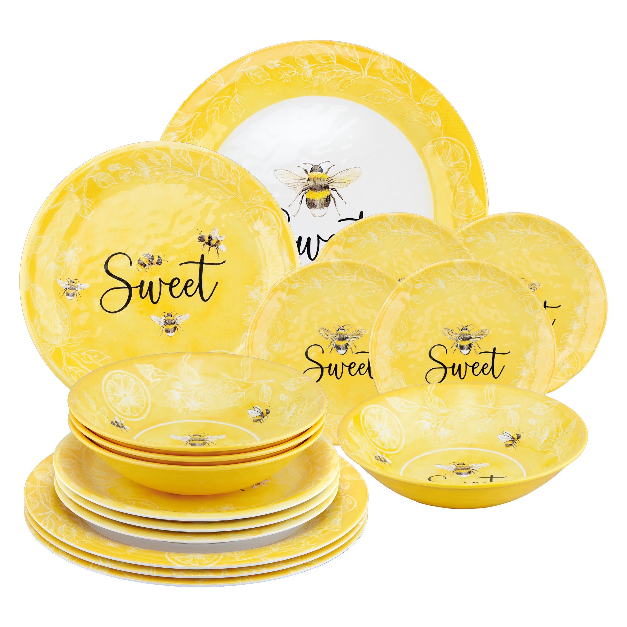 Certified International Bee Sweet 12 Piece Melamine Dinnerware Set, Service  for 4, Multicolor