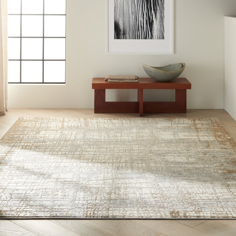 Tapis abstrait taupe, Rectangle 5 pi 3 po x 7 pi 3 po