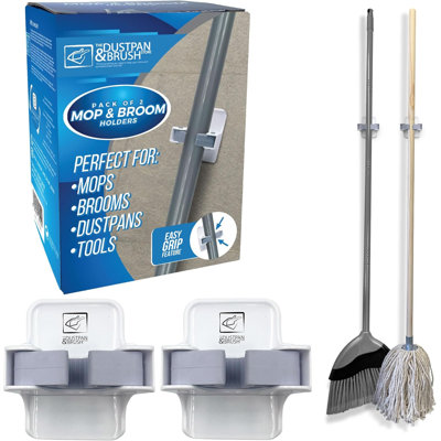 Mop & Broom Holder Wall Mounted Grippers 2 Pack Cleaning Tool Storage