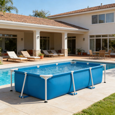 Une piscine hors-sol rectangulaire de 9 pi 10 po x 6 pi 6,75 po x 29,5 po à structure en acier, sans pompe à eau.