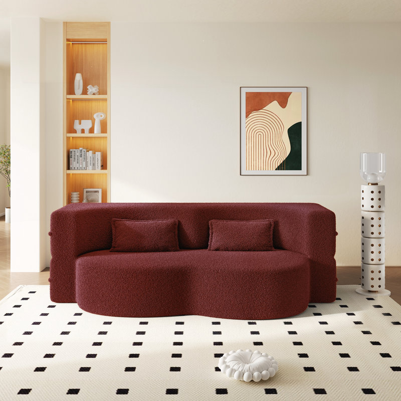 Canapé moderne avec 2 coussins, Tissu bourgogne