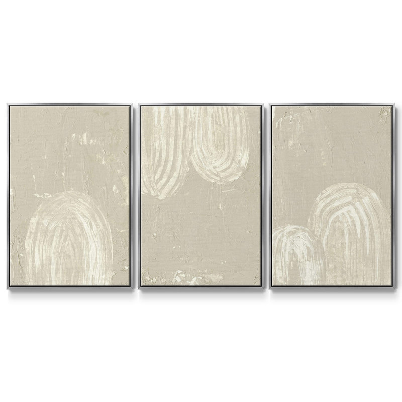 Sandy Arcs I, ensemble de 3 toiles encadrées sur toile, H 27 po x l 54 po, Argent