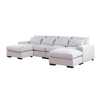 Linen Blend Sectional For Home - Grey 122.21 In. Wide With Ottomans Pleasant Pillow Back