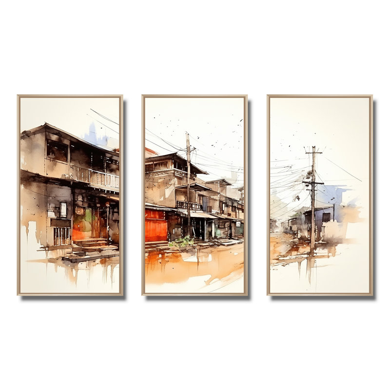 Art urbain, sérénité urbaine en Chine, Cadre flottant brun, H 40 po x l 61 po