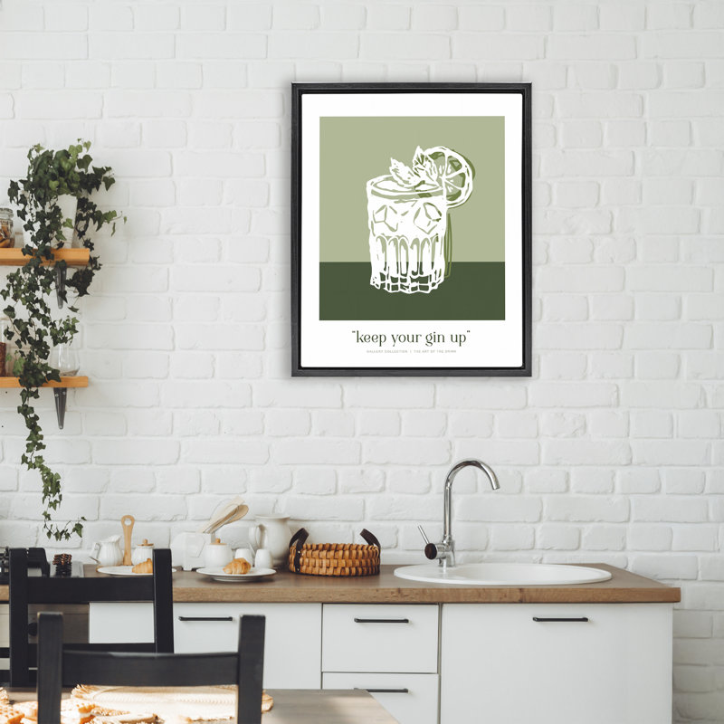 Cadre flottant vert Keep Your Gin Up, design par Lettré et doublé, Cadre flottant noir de jais, H 21 po x l 17 po