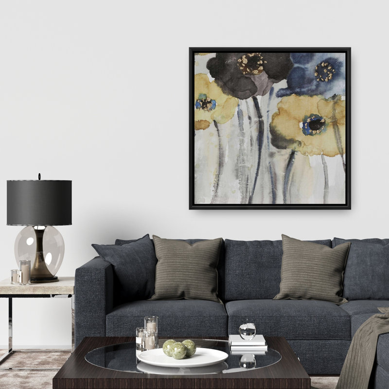 "Fleurs bleues et jaunes grises" sur toile