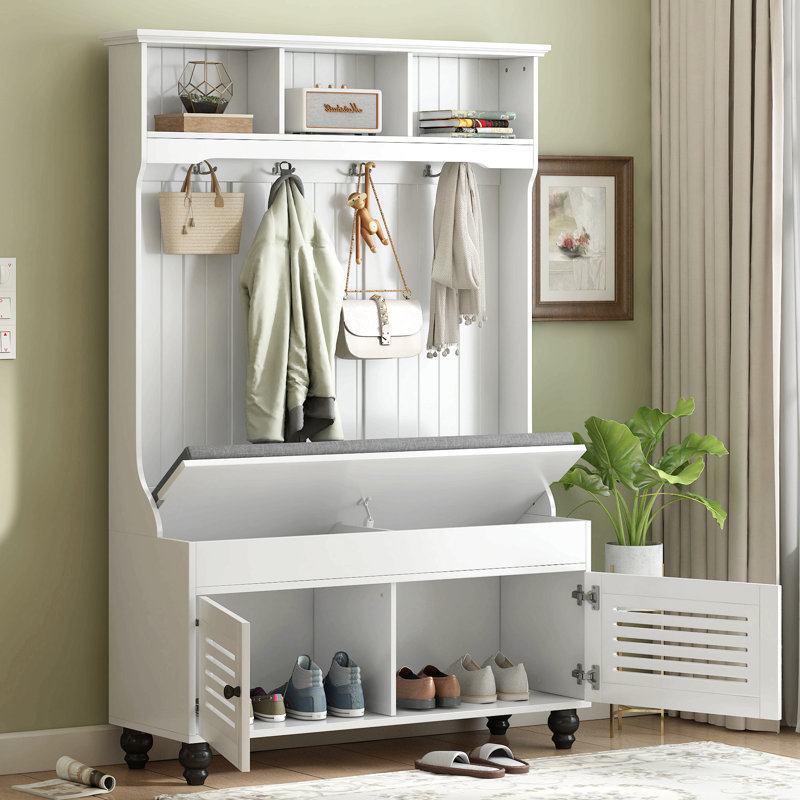 Hilka Hall Tree 47.22'' Wide with Bench and Shoe Storage, White