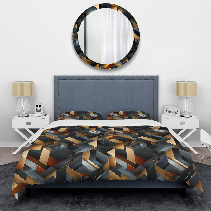 Ensemble de housse de couette géométrique noir Eildert, Housse de couette pour grand lit et 2 taies décor