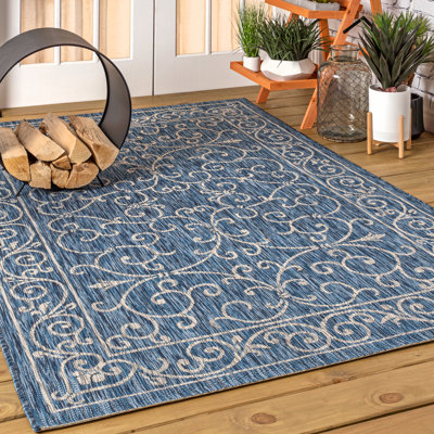 Hagerman Vintage Filigree Textured Weave Navy/Gray Indoor/Outdoor Rug