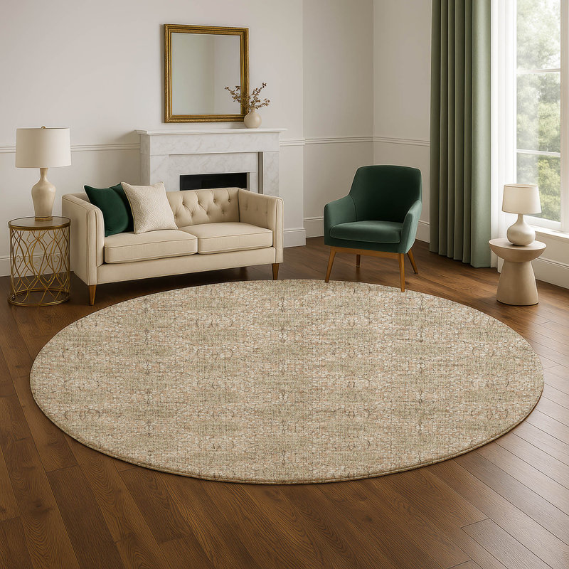 Premium Machine Washable Crestover AMF1856 Damask Rug, Round 8'