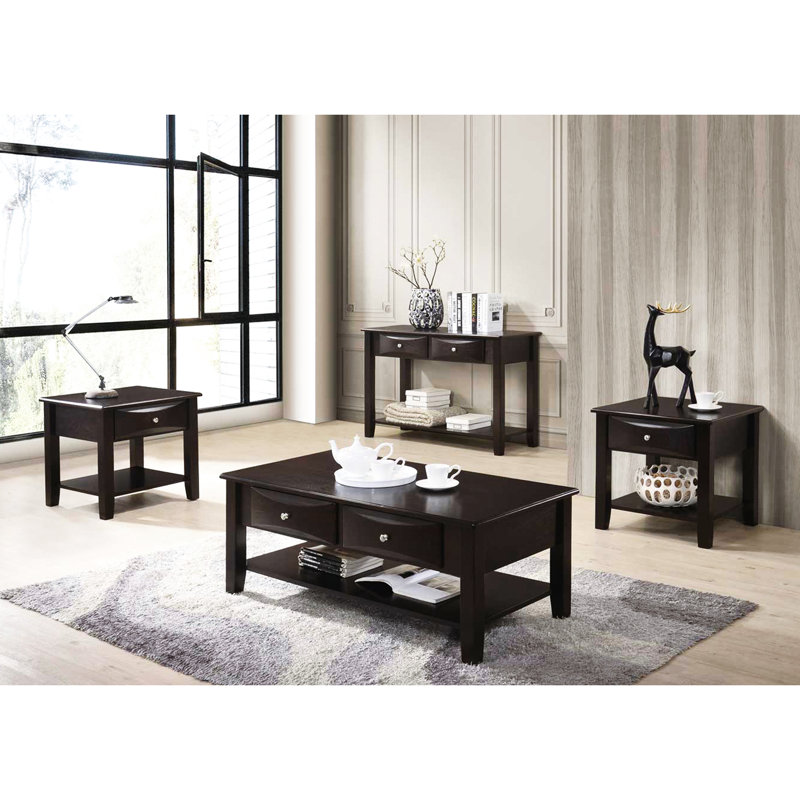 Table basse rectangulaire brune à double tiroir avec tiroirs habilement conçus