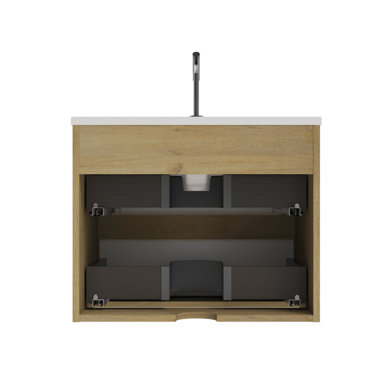 Caryll Wall Mounted Single Bathroom Vanity with Ceramic Sink, Modern Storage Cabinet with DTC Soft-Close Hinges, for Bathroom, Apartment & Hotel Style