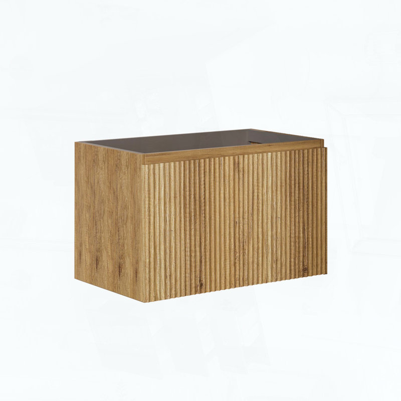 Meuble de salle de bain suspendu pliable sans lavabo, placage chêne doré, installation brevetée en 1 minute