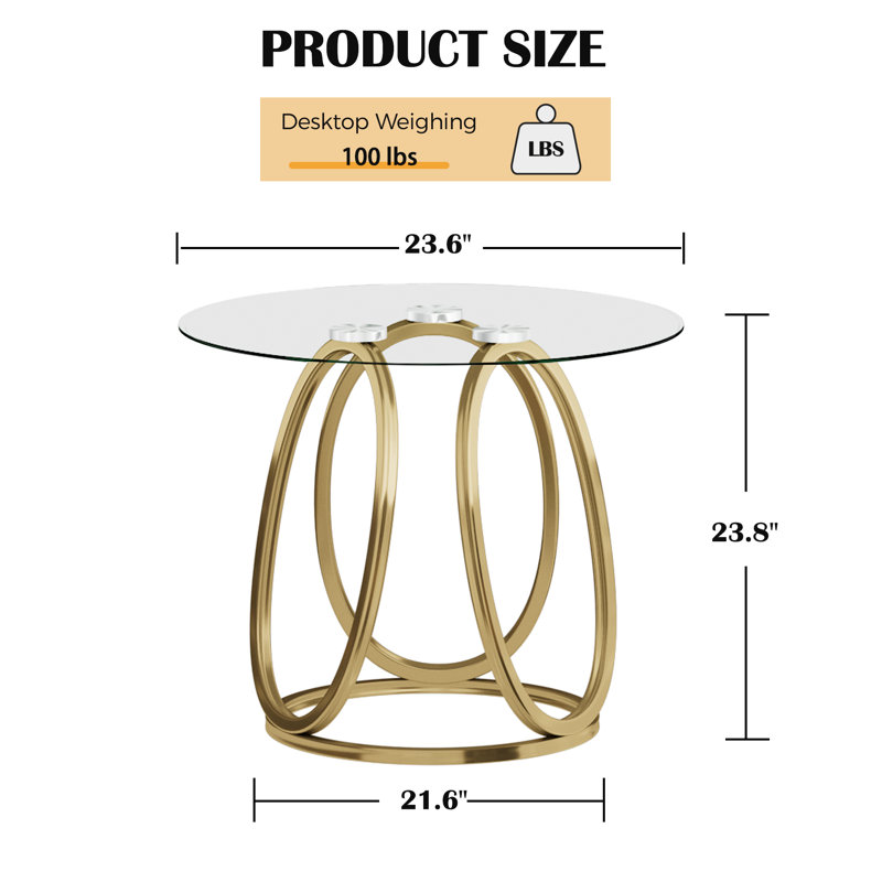 Paloalto Glass Top End Table, Matte Gold