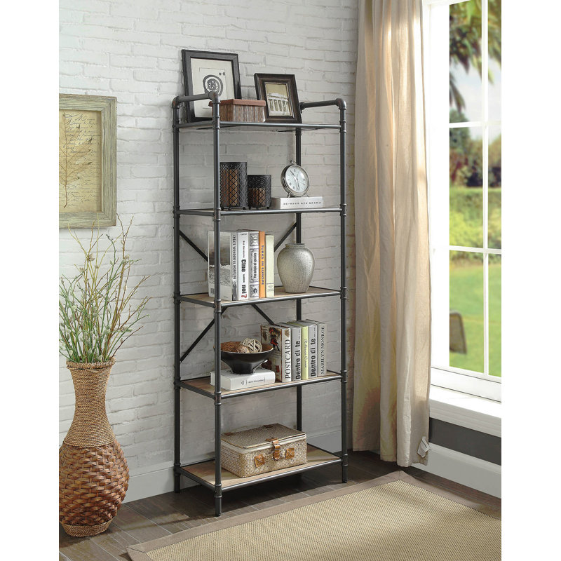 Bibliothèque de rangement industrielle à 5 tablettes: 23 po x 13 po, conception ouverte en métal avec tablettes en bois