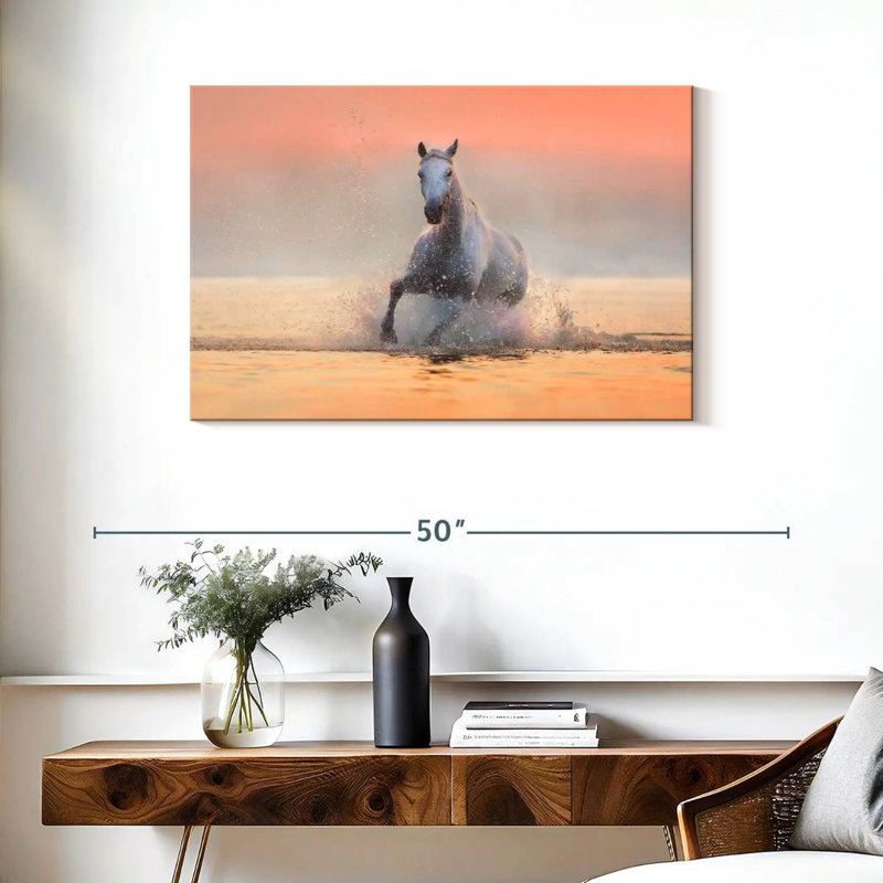 Brampt White Galloping Horse, 24" H x 36" W