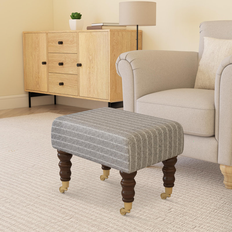 Autryville Wood Caster Leg - Pinstripe Wool, Marl Grey, Mahogany