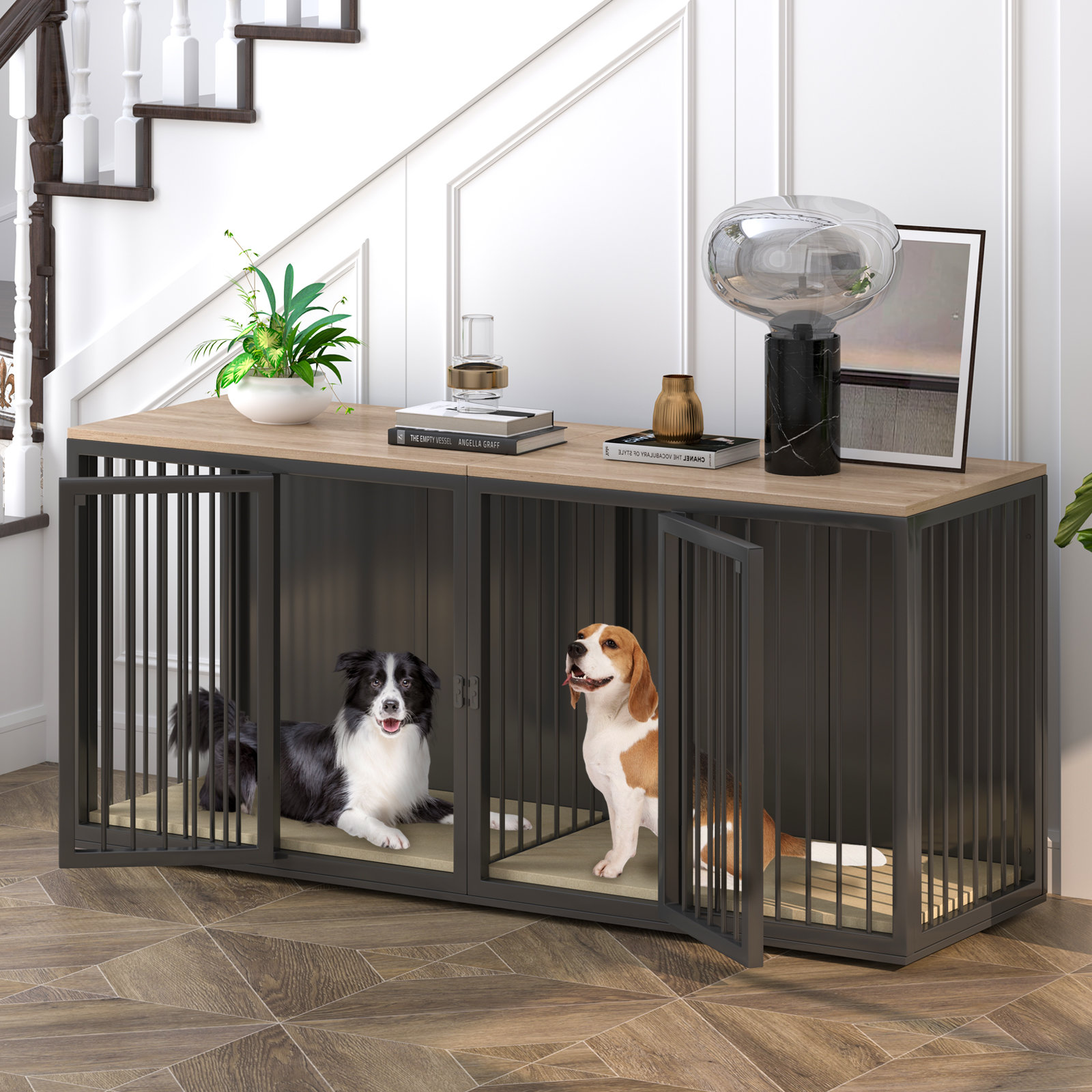 Tucker Murphy Pet™ Mobilier pour grande cage pour 2 chiens, cage pour chien entièrement en acier