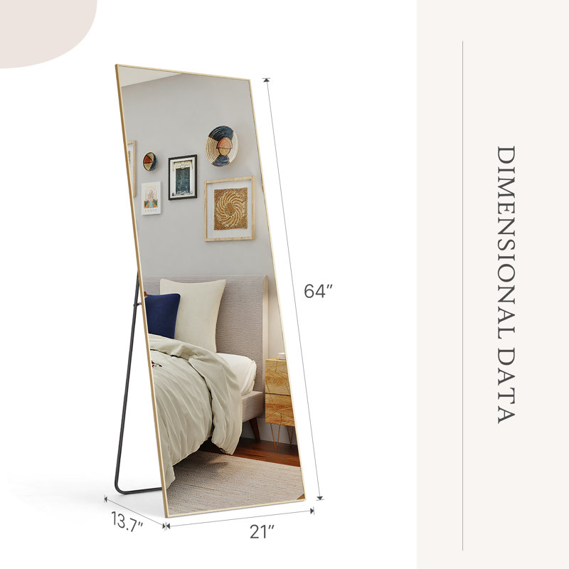 Metal Rectangle Full Length Mirror (Set Of 2), Gold, 64" x  21"