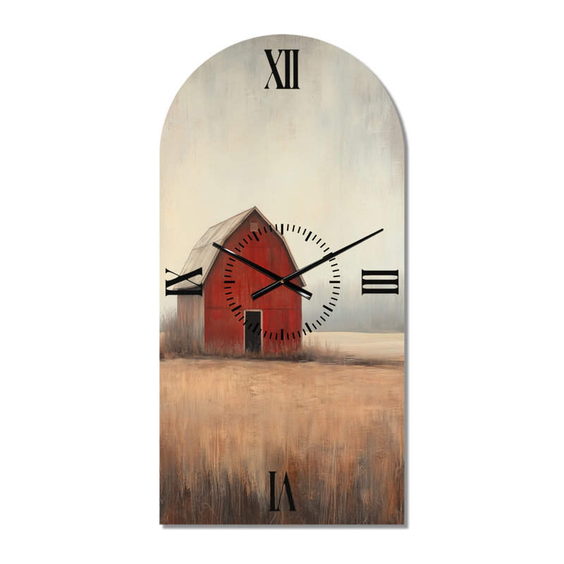Horloge murale rustique en métal de style grange rouge - style ferme, H 39 po x l 19 po - Arche