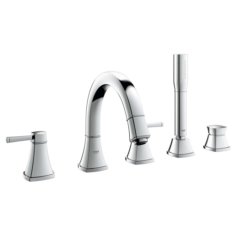 Grandera 2 Handle Deck Mounted Roman Tub Faucet with Handheld Shower