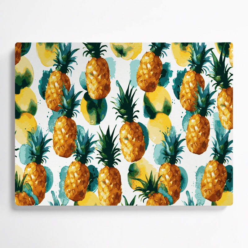 Art mural hawaïen, ananas et métal brun, H 11 po x l 14 po