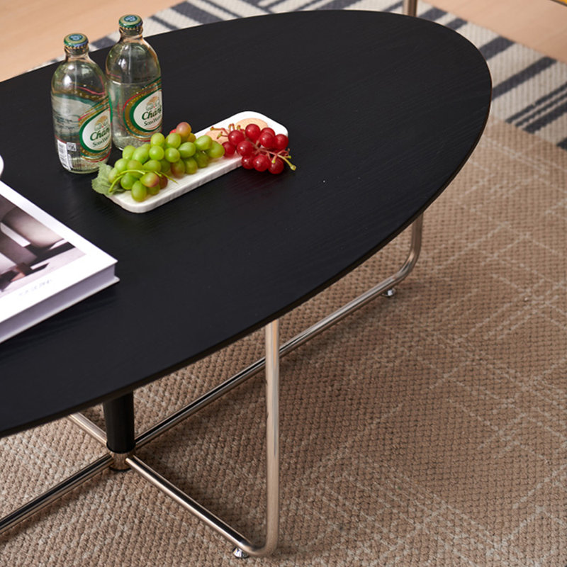 Table basse ovale en bois massif avec pieds en métal, Noir, noir, noir, noir