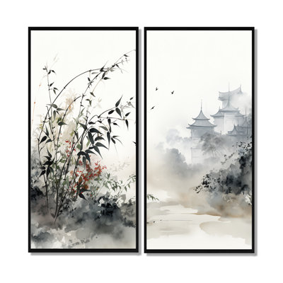 Art asiatique, art mural Sumi, Serenity X III, art mural global jaune 2 panneaux