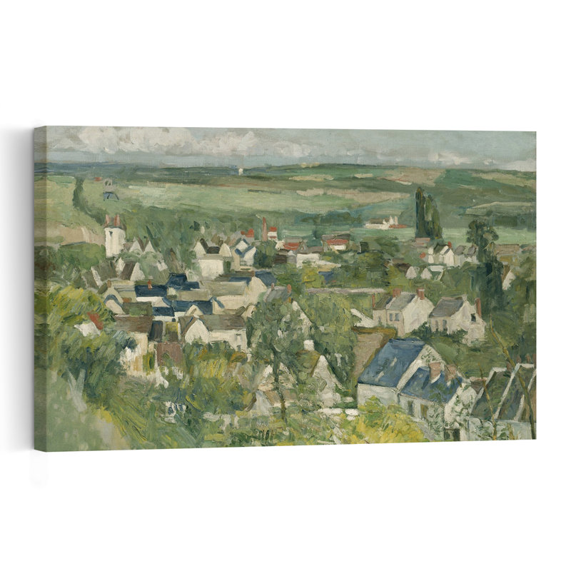 Auvers, Vue panoramique, 1873-1875, estampe d'art mural abstraite contemporaine représentant un paysage architectural.