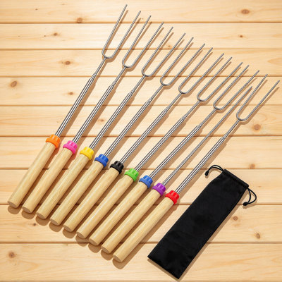 Paquet de 10 bâtons de 32 pouces Smores, bâtons de rôtissage de guimauve pour foyer, longues fourchettes de feu de camp pour le barbecue de camping en plein air