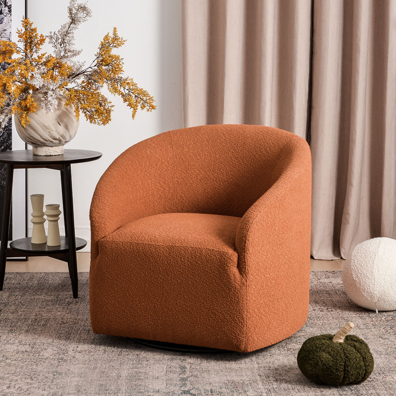 Fauteuil demi-tonneau pivotant de 32 po Charlisse, 100 % polyester caramel