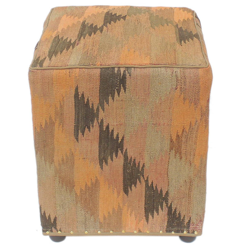 Aprea Upholstered Ottoman, Dark Orange/Brown Wool