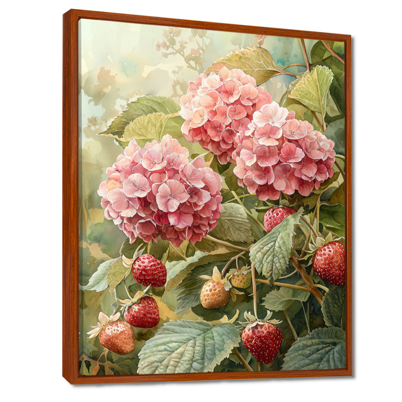 Hydrangeas in the Strawberry Patch - Hydrangea Wall Art, Brun, Reproduction encadrée sans passe-partout, H 44 po x l 34 po