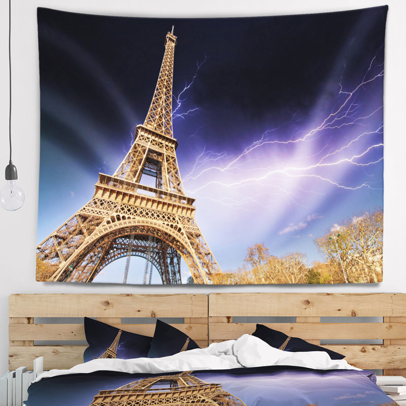 Tapisserie bleu ciel en cityscape en polyester avec accessoires suspendu inclus, H 68 po x l 80 po