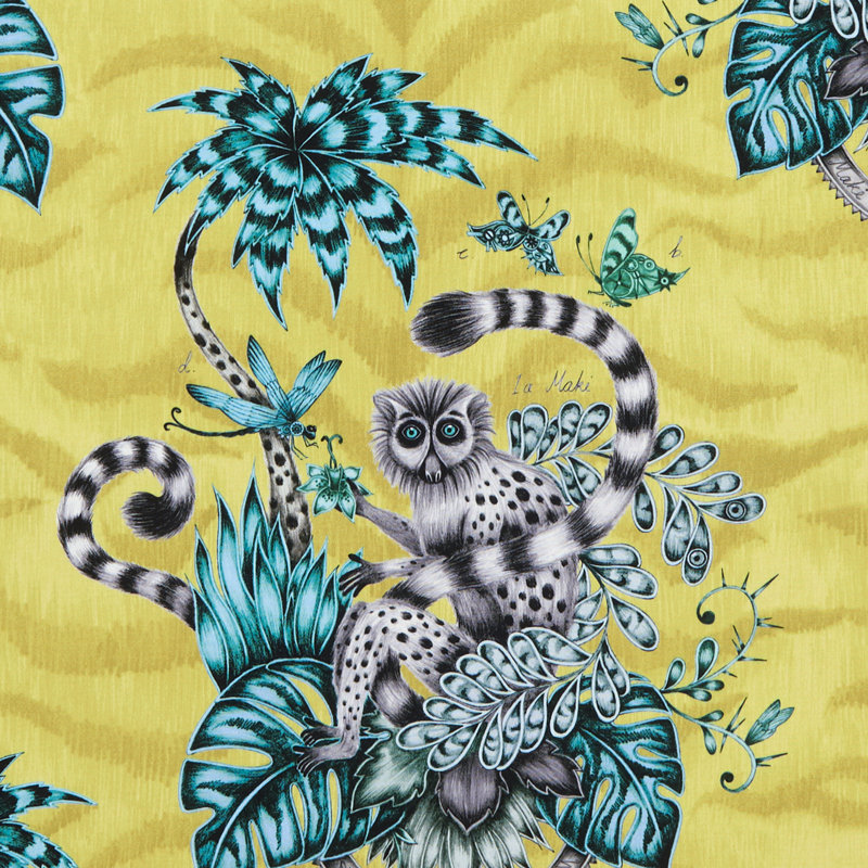 Animalia Lemur Fabric, Lime