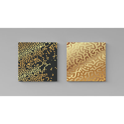 Stunning Decorative Canvas Painting Set (2 Pieces), Gold & Black, 15.7 x 15.7 inches Each | 100% Canvas with 100% Wooden Frame | Perfect for Home Decor, Modern Art Aesthetic, Elegant and Eye-Catching Design