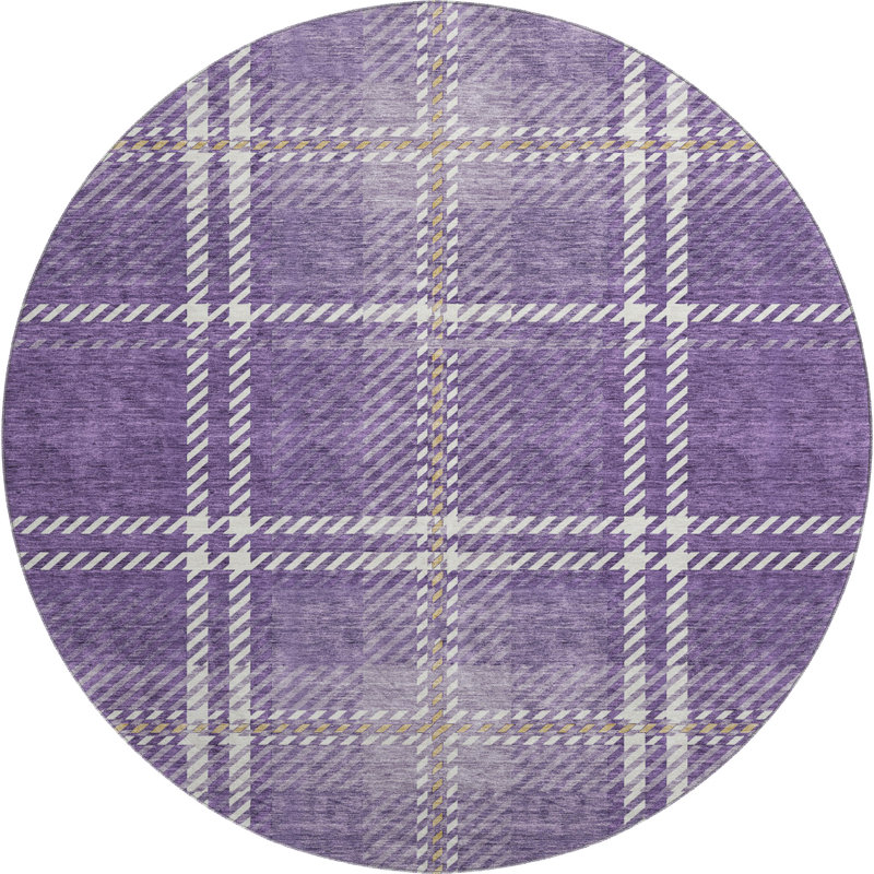 Premium Machine Washable Prisco Purple Rug, Round 8'