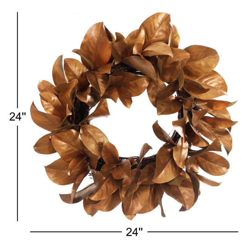 Magnolia Leaf Christmas Polyester Wreath, 24" H x 24" W x 7" D