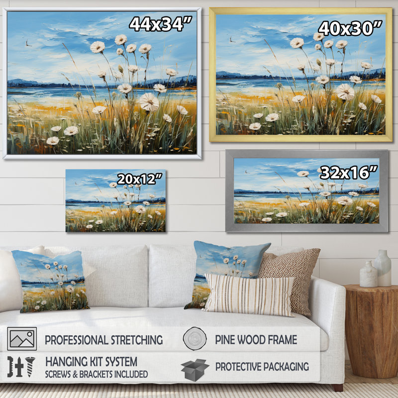 Veniaminof Landscape Vangogh Dandelions Field III On Canvas Print, H 30 po x l 40 po x P 1,5 po, Cadre naturel flottant
