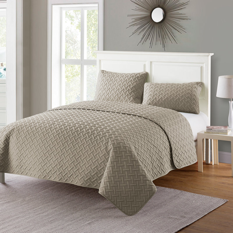 Ensemble de courtepointe à tissage de panier Nina, Taupe, Couvre-lit très grand et 2 taies décoratives