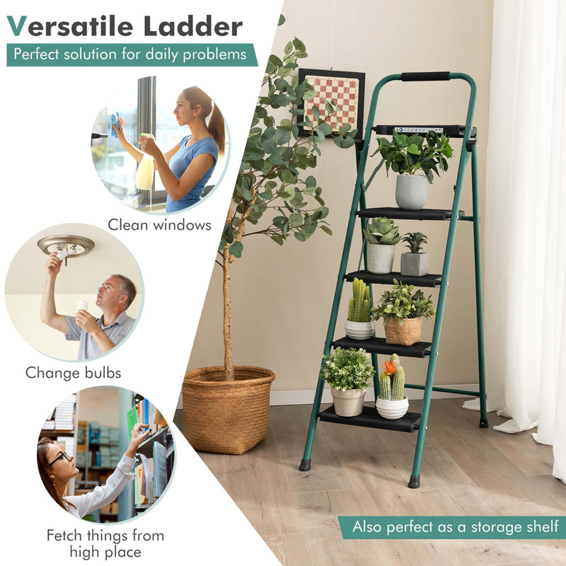 Stroupe 4 Step Folding Ladder 330lbs Portable Steel Anti-slip Step Stool W/tool Platform