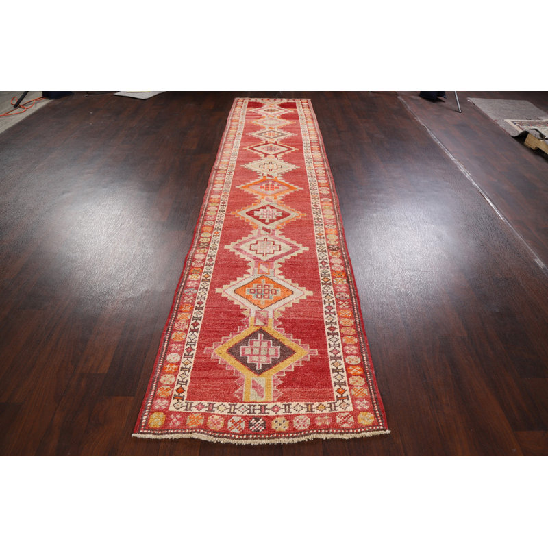 Tapis de couloir rouge en laine noué à la main de conception unique 2 pi 8 po x 11 pi 8 po Aahad