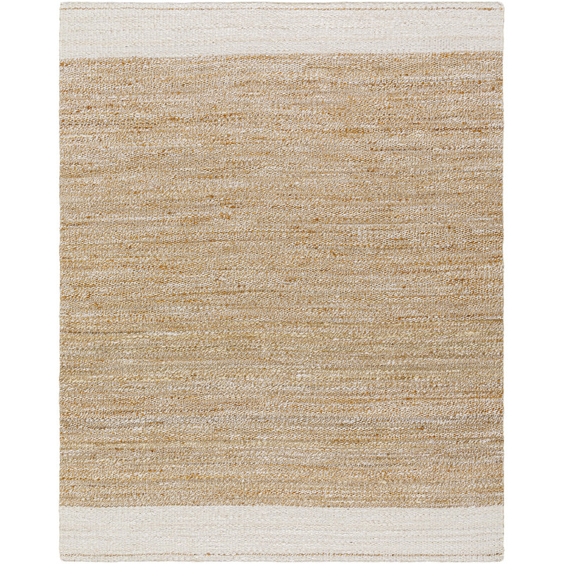 Kamey 9' x 12' Beige and White Flat Woven Synthetic Rug