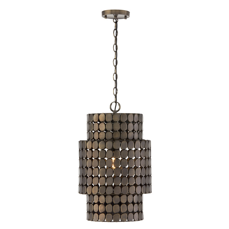 13" W x 21" H 1-Light Medallion Cylindrical Pendant, Dark Brass
