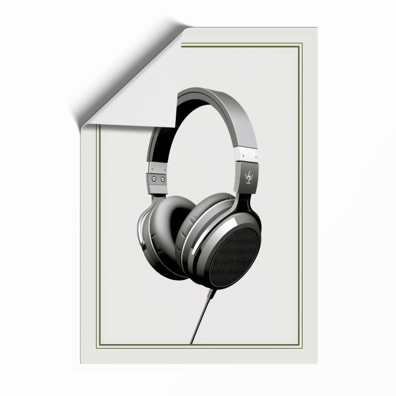 Silver Headphones Modern - Framed Print, Unframed, A4 - 29.7 x 21.0 cm