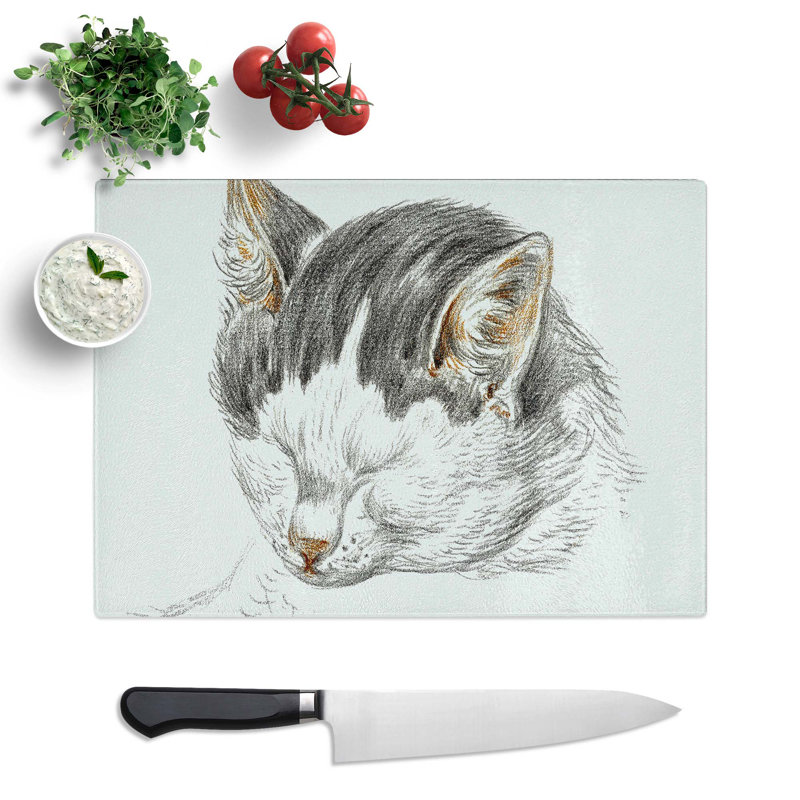 Tempered Glass a Sketch of a Cat by Jean Bernard Chopping Board, 39cm W x 28.5cm L
