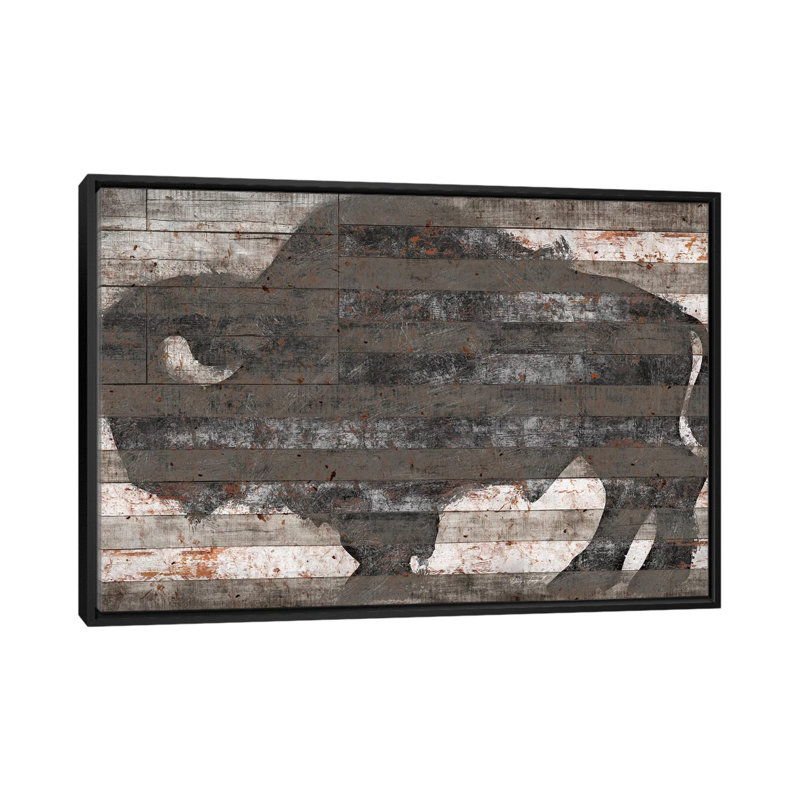 Buffalo II, reproduction d'art sur toile tendue, H 18 po x l 26 po x P 1,5 po, Toile avec cadre noir, Pas de tapis