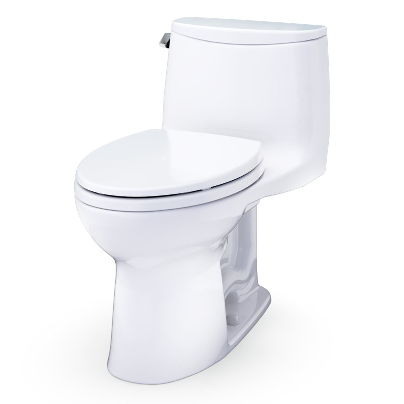 TOTO Ultramax One-Piece Elongated 1.28 GPF Universal Height Toilet with CEFIONTECT and SS114 SoftClose Seat, Cotton White - MS608114CEFG#01