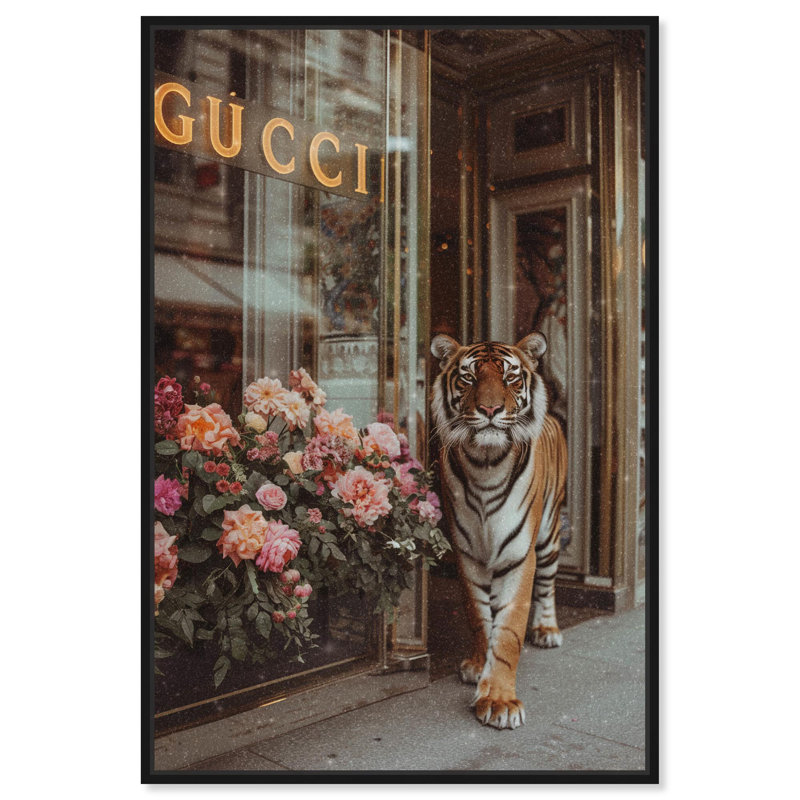 Tiger at the Store Canvas Fashion Designer Wall Art by Art Remedy, 46" H x 31" W, Black Framed