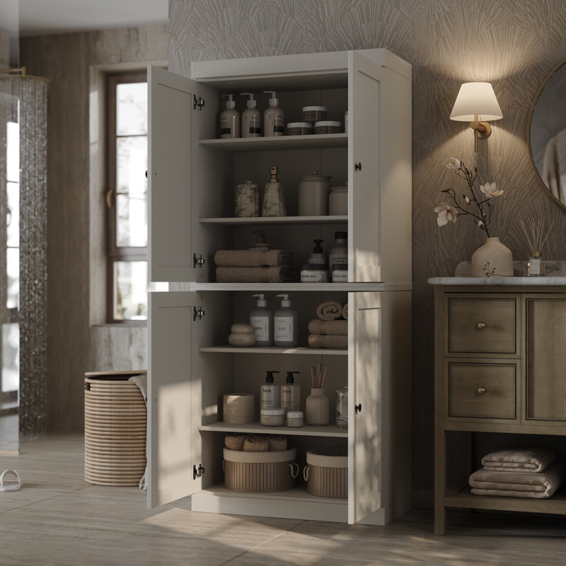 100% Solid Wood Tall Bathroom Linen Cabinet with Doors, Adjustable Shelves, Modular Bathroom & Laundry Storage Cabinet, 32" W x 71.5" H